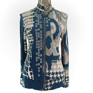 KATINA MARIE Sweater Rhinestone Zip Cardigan Abstract Graphic S